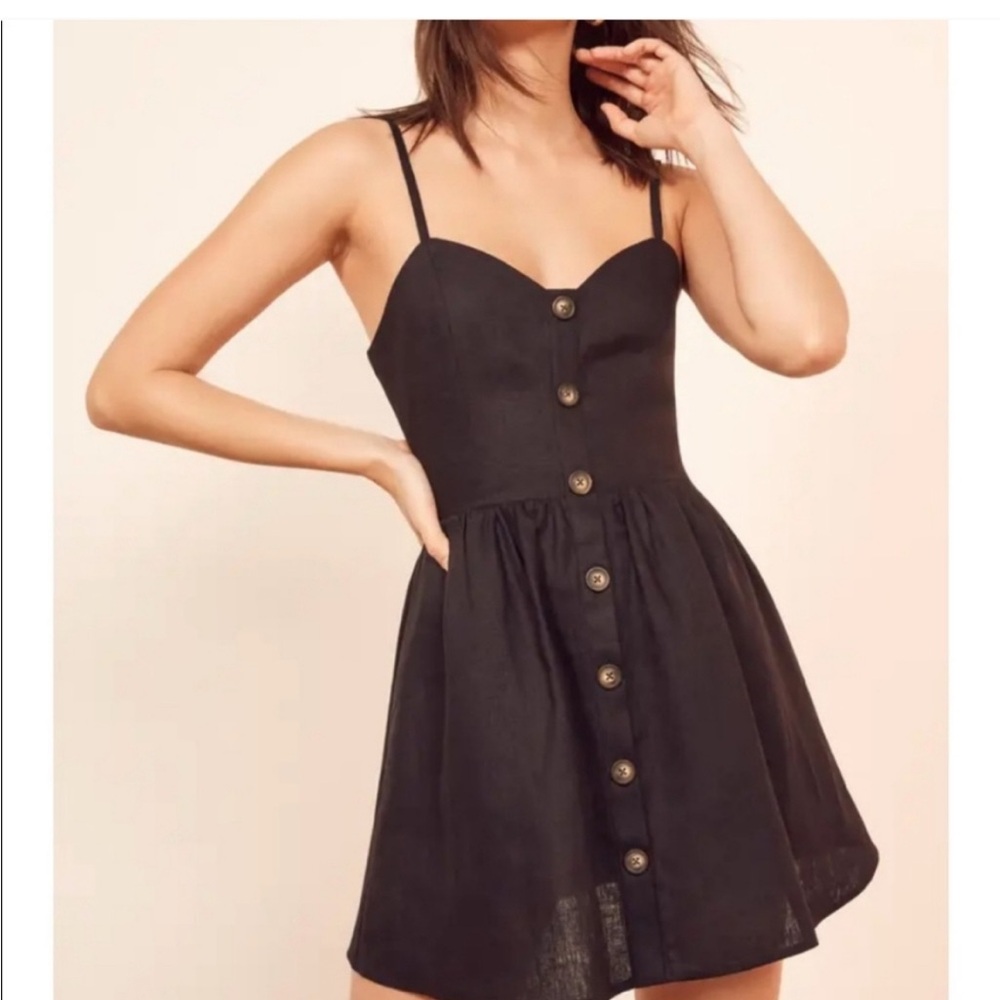 Reformation Black Mini Dress with Button Detail